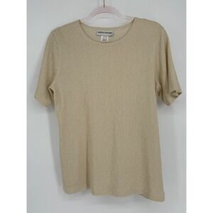Cathy Daniels Vintage Womens Tan Sparkle‎ Knit Short Sleeve Top M